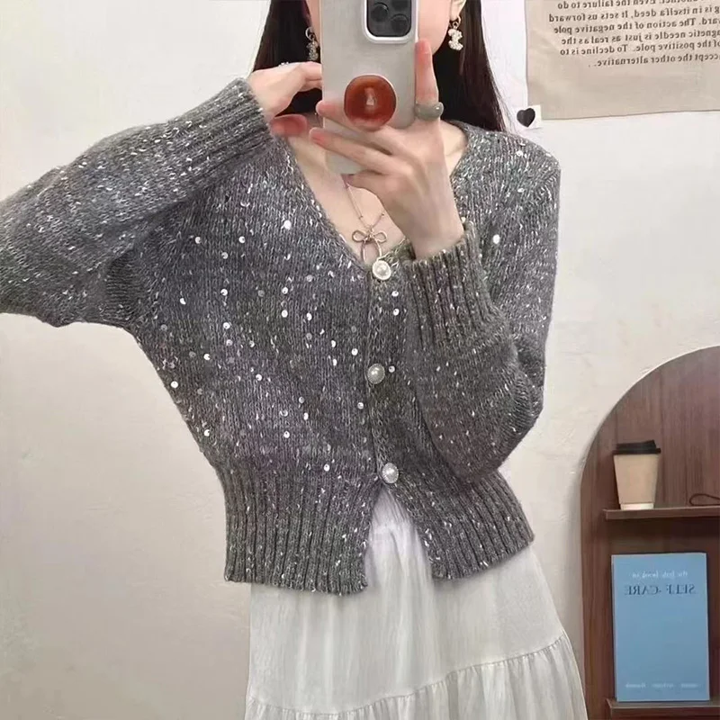 Abbigliamento donna moda scollo a v Cardigan lavorato a maglia sottile allentato autunno inverno nuovo elegante maglione di lana morbida solida