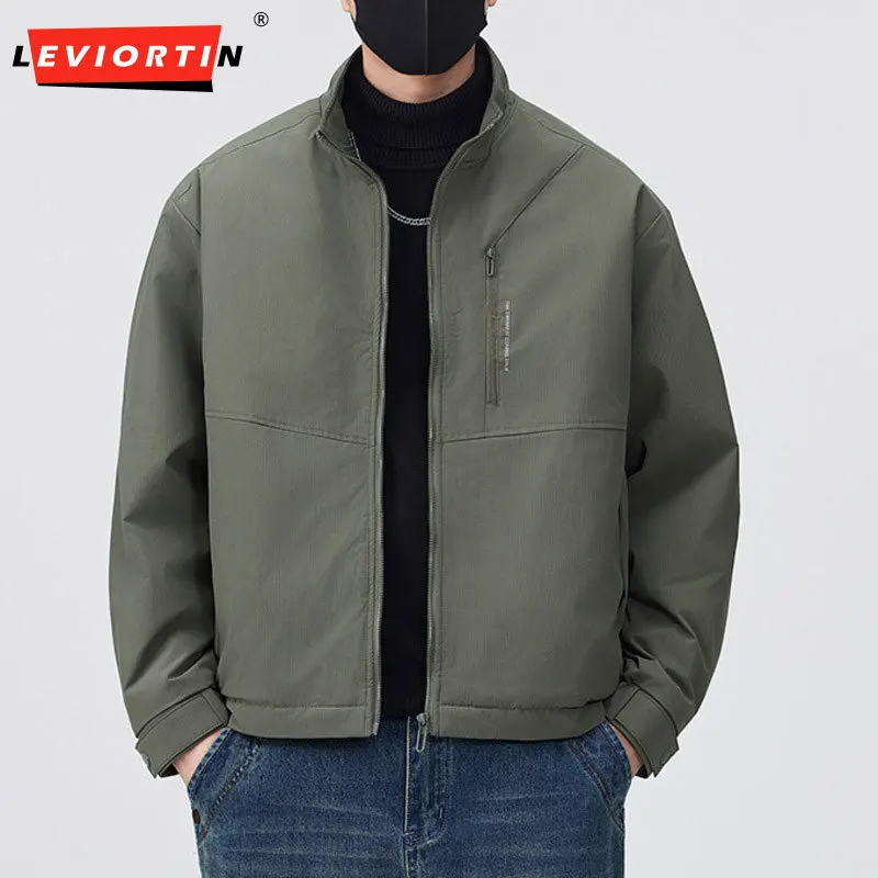 

Мужская осенне-зимняя простая универсальная куртка, свободная и повседневная, простая и однотонная, теплая и стоячая хлопковая куртка с воротником.