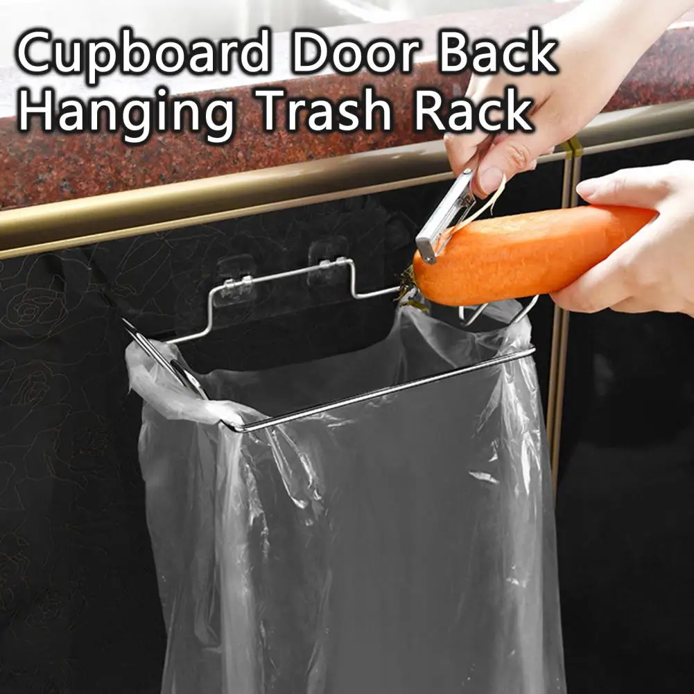 

Kitchen Trash Bag Holder Punch-free Wall-mounted Stainless Steel Cupboard Cabinet Door Hanging Garbage Bag Holder Kitchen SupplY