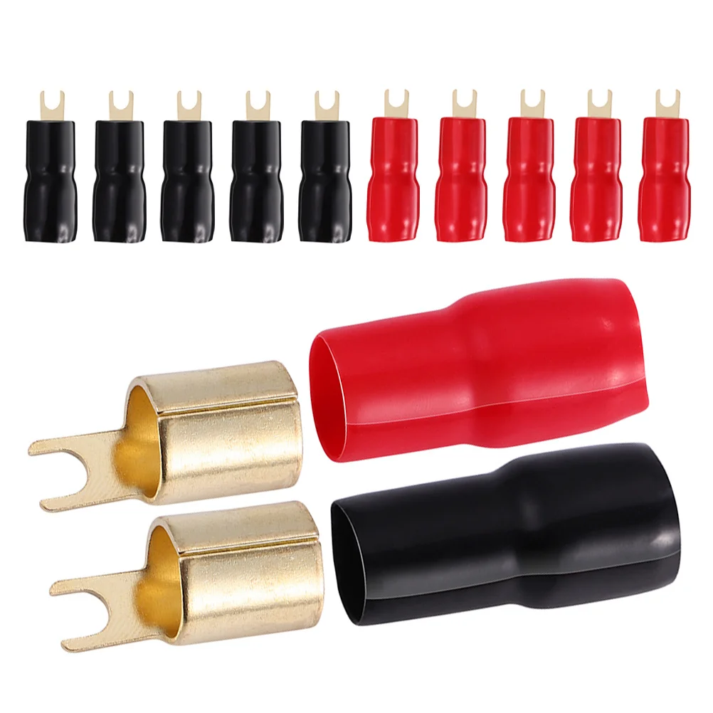 

6Pairs Brass Fork Terminal Connectors Speaker Wire Spade Plugs Secure Connection for Audio Systems Red Black Color Coded Easy