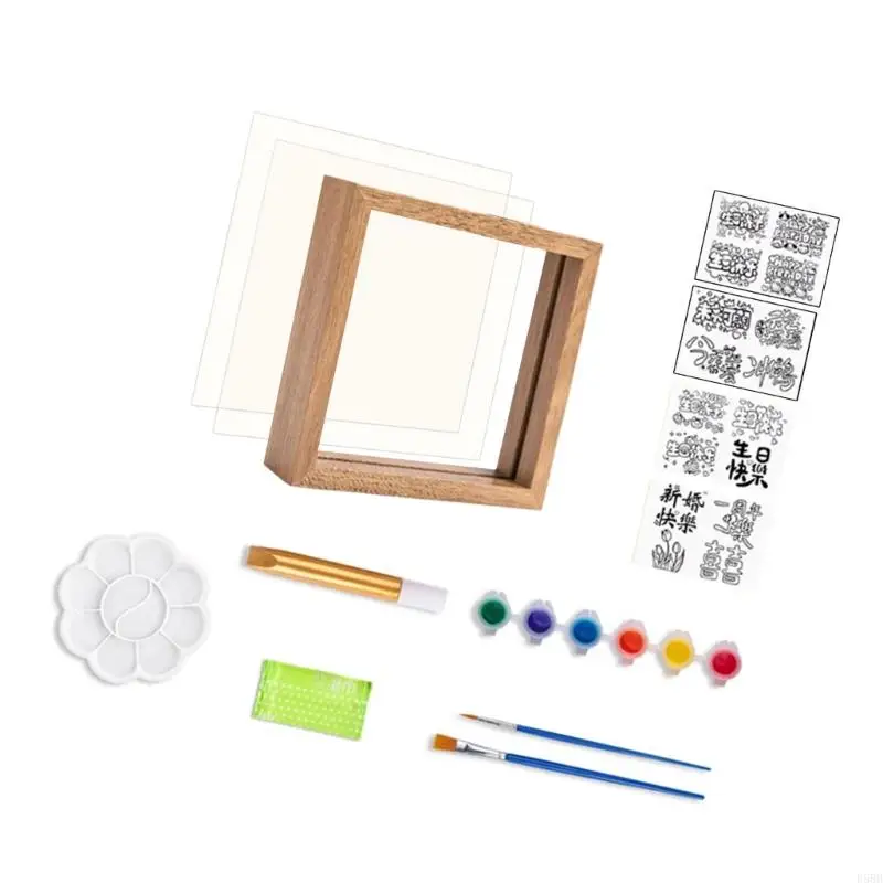 D5BB Tay cầm nghệ thuật Craft Set Glass Paintion với 6 màu sơn cho các bà mẹ cha sinh nhật