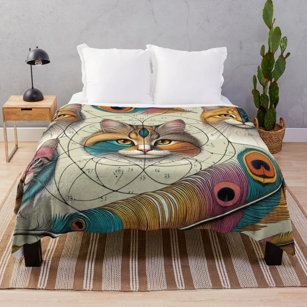 Cats, symbols, Fibonacci sequence & geometry Throw Blanket Sofa Quilt Vintage Luxury Brand Thermals For Travel Blankets