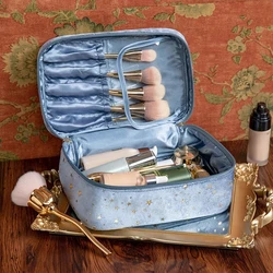 Portable Travel Small Cosmetic Bag Flannel Cosmetic Storage Bag Hand Flannel Women's Large Capacity Starry Sky Cosmetic Bag