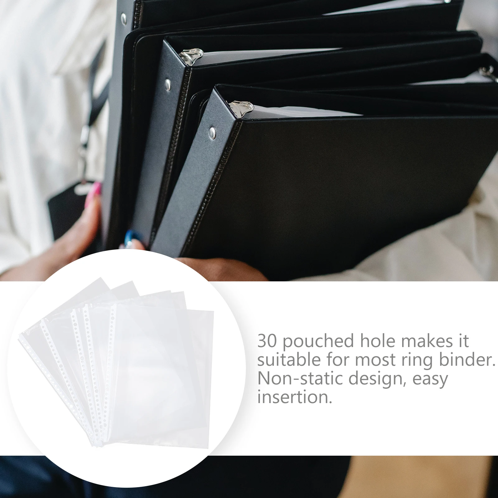 

100Pcs Binder Pockets Transparent Eco- Loose Leaf Clear Sheet Protectors 30 Holes A4 File Document Organizers