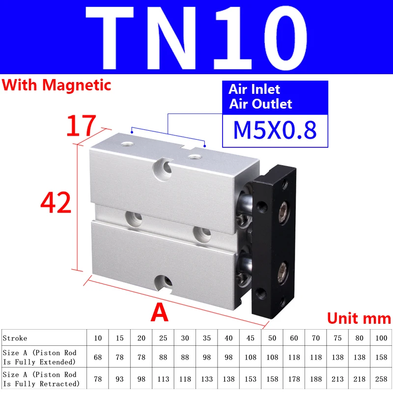AirTac TN Dual Rod Air Cylinder Pneumatic Cylinders Actuators Aouble Actiing Guided Pistons Cylinders Parts 10/16/20/25/32 Bore