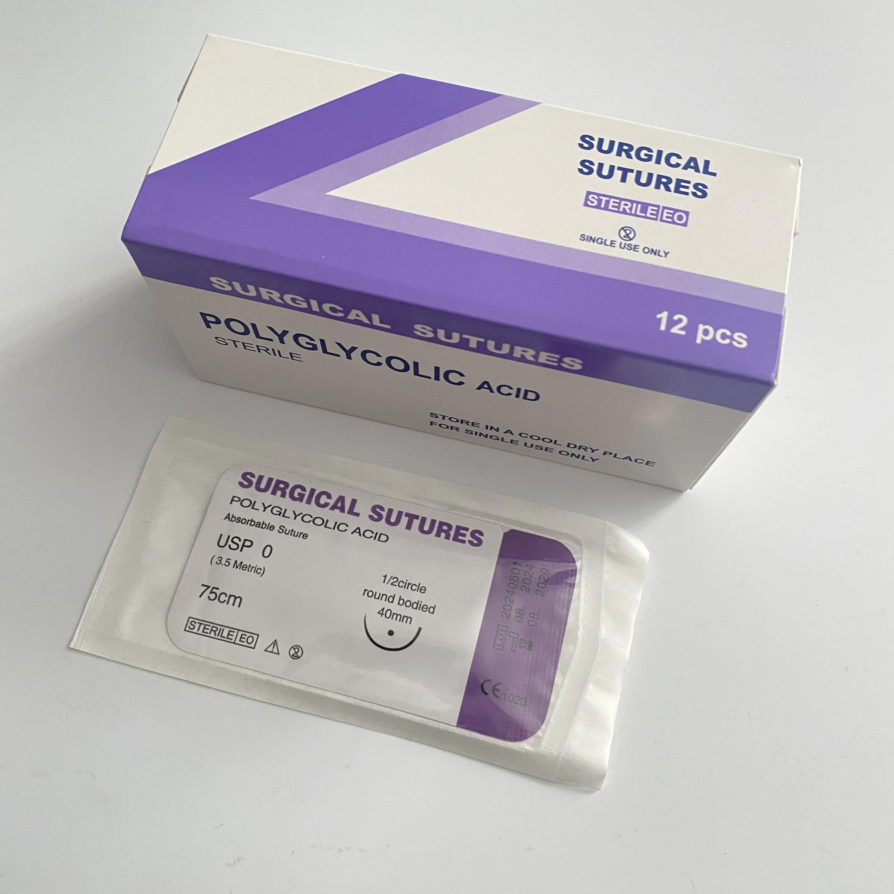 Absorbable veterinary suture with suture needle for pet hospitals, PGA material for cat, dog, and mouse surgery, no need to remo