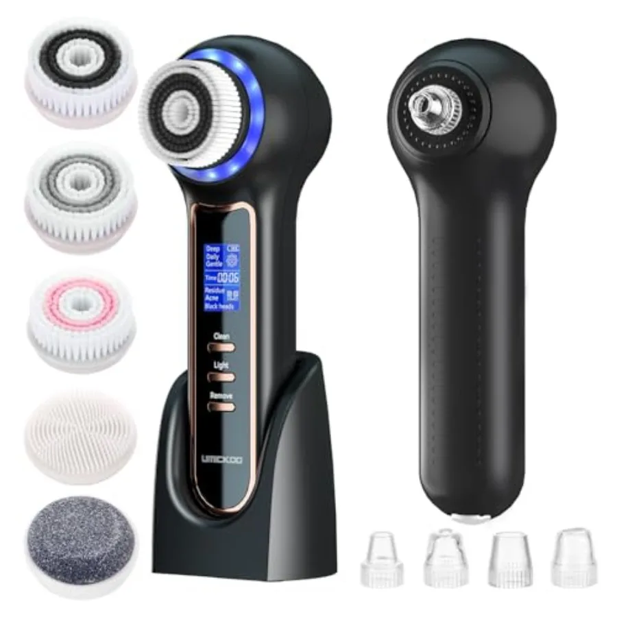 

Electric Facial Cleansing Brush with LCD Screen 3-in-1 Face Scrubber and Optional Blackhead Remover Rechargeable IPX7 Waterproo