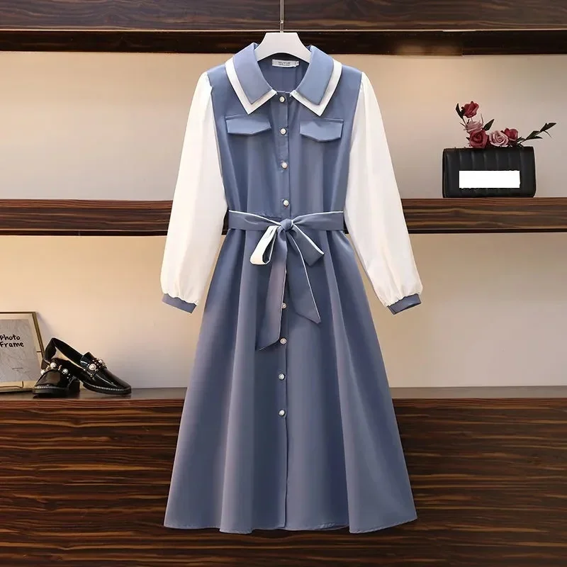 

Large Size Women's Dress 2025 Spring Autumn New Fashion Vestidos Female Casual Strap Loose Slim Temperament Shirt Dresses Ladies