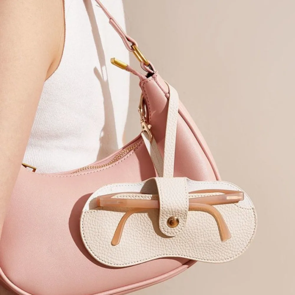

Sunglasses Pouch PU Leather Glasses Bag with Hanging Buckle Eyewear Protector Case Glasses Storage Bag Glasses Clip Korean Style