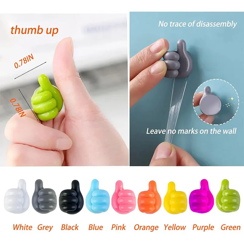 2/5/10Pcs Self Adhesive Thumb Hook Multifunction Adhesive Cable Clip Holder Creative Silicone Thumb Wall Hooks for Home Office