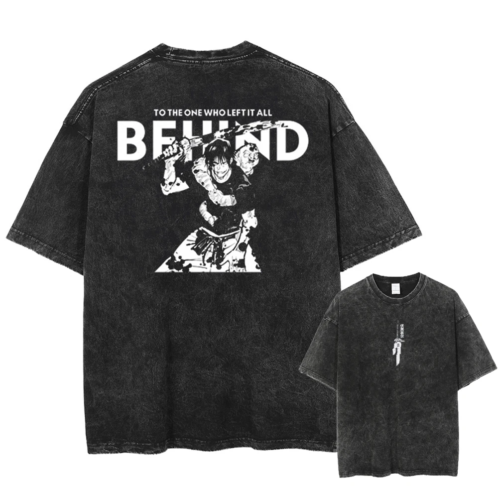 تيشيرت قطني مطبوع للنساء والرجال من أنيمي فوشيغورو تويجي ، تيشيرت مغسول كبير الحجم ، تيشيرت مانغا ، هاراجوكو ، جوجوتسو كايسن ، ذكر