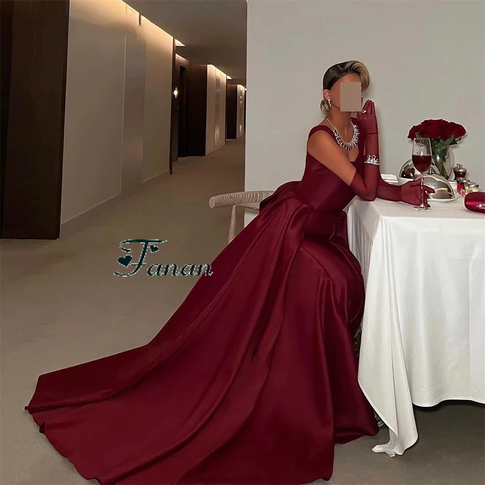 Customized Yipeisha Elegant Burgundy Satin Evevning Dresses Spaghetti A-Line Sauqre Collar Backless With Big Bow Party Wedding G