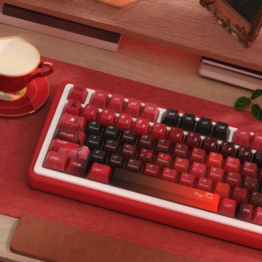 

158 клавиш, розовая невеста, черные, красные колпачки для клавиш Cherry PBT, колпачки для клавиш ISO Mx Switch, механическая клавиатура, игровые скины клавиатуры