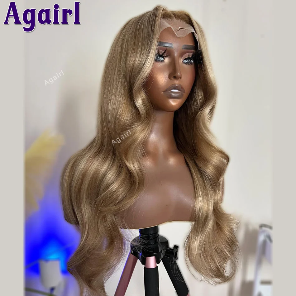 200% Szary Ash Blonde Transparent 13x6 Lace Frontal Wig Highlight Wig Human Hair 13X4 Ready Go Body Wave Wig PrePlucked For Women