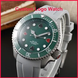 42mm Custom S Logo NH35 Watch Men Poker Fruit Pattern Dial Transparent Back Waterproof Blue BGW9 Luminous Automatic Wristwatches