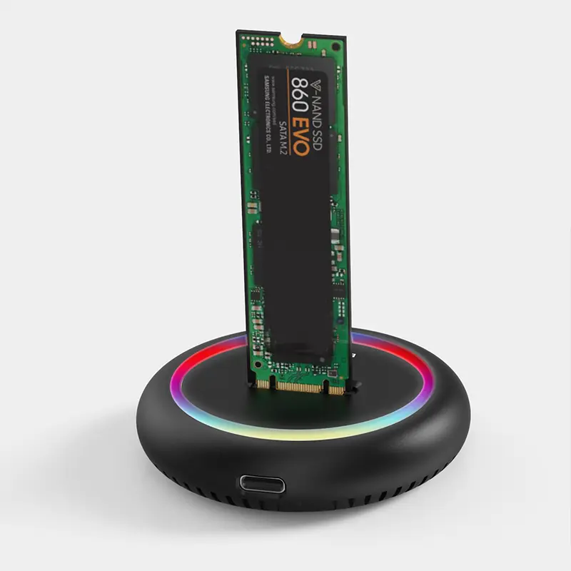 블루엔들리스 듀얼 프로토콜 SSD M.2 도킹 스테이션 RGB LED 라이트 M.2 SATA USB C SSD 케이스 NVME+NGFF HDD SSD 도킹 스테이션 솔리드