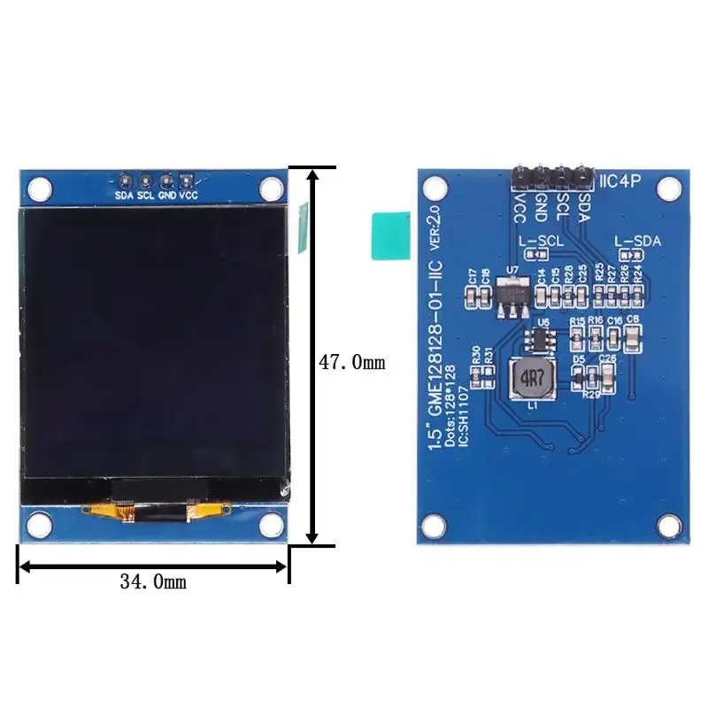 1.5 بوصة 1.5 "128 OLED وحدة عرض الشاشة 4PIN 7PIN SH1107 سائق IIC 4 دبابيس الأبيض لراسبيري بي ل STM32