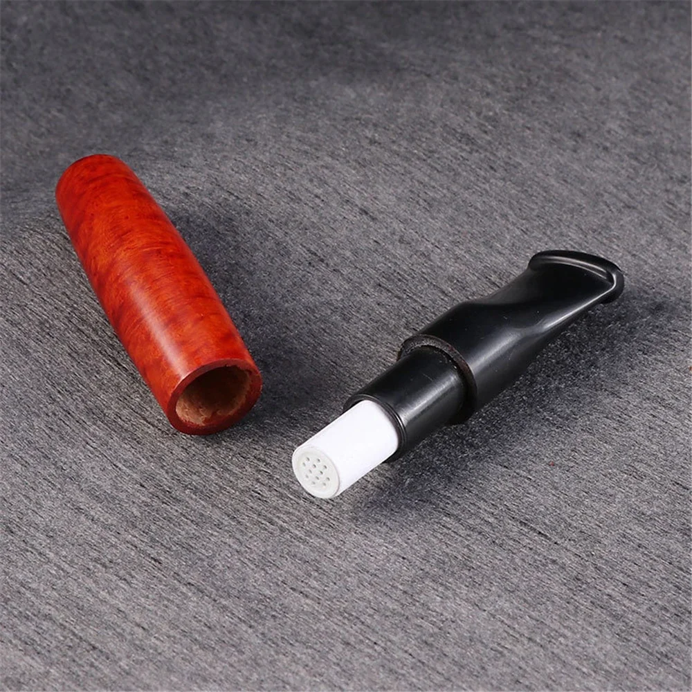 Portable Wooden Cigarette Holder Removable Solid Wood Pipe Clean Mouthpiece 9mm Replaceable Filter Element Smoke Cigarette Pipe