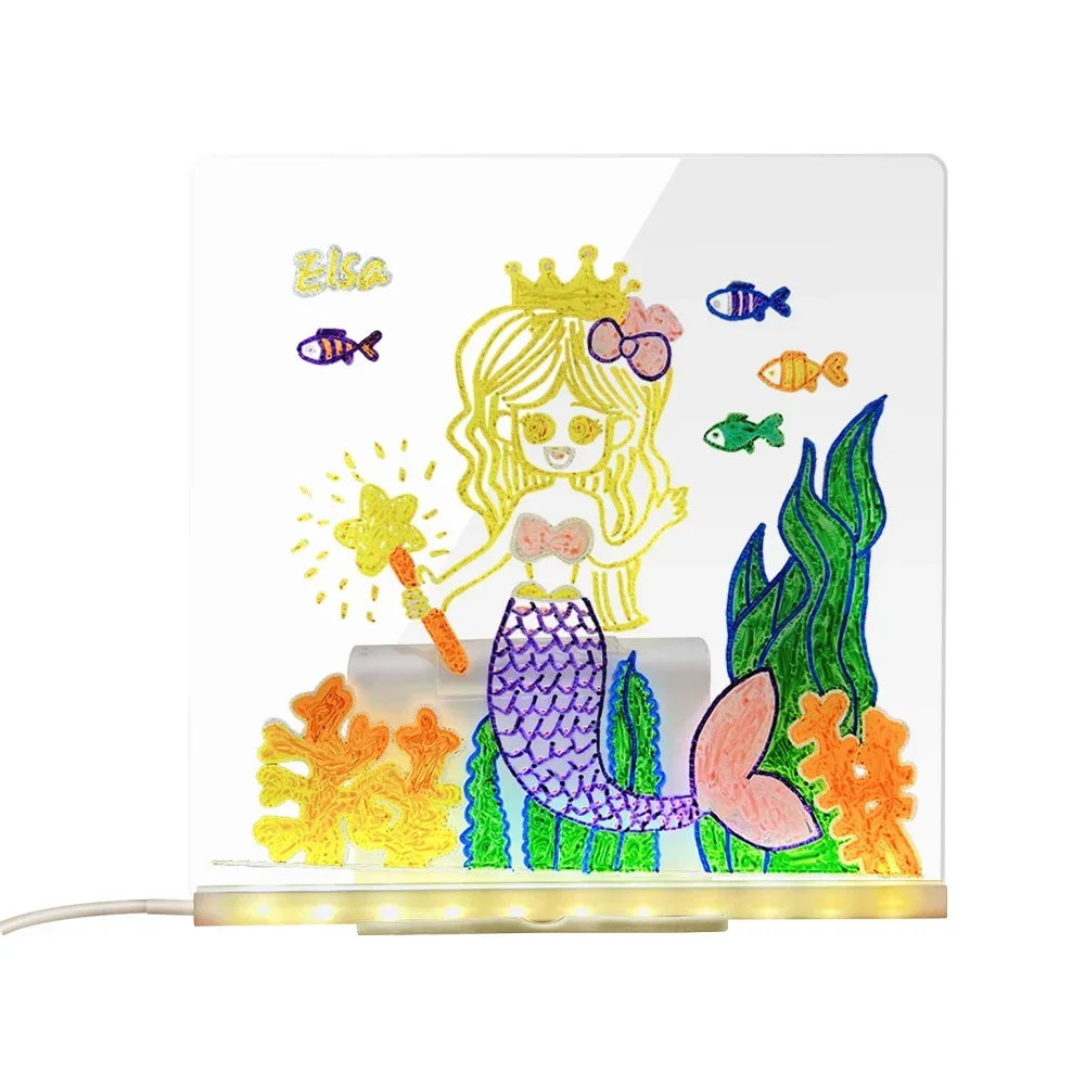 Acrylic Dry Erase Board With 7 Colorful Pens Light Up Dry Erase Board with Light Acrylic Drawing Board for Office School Home