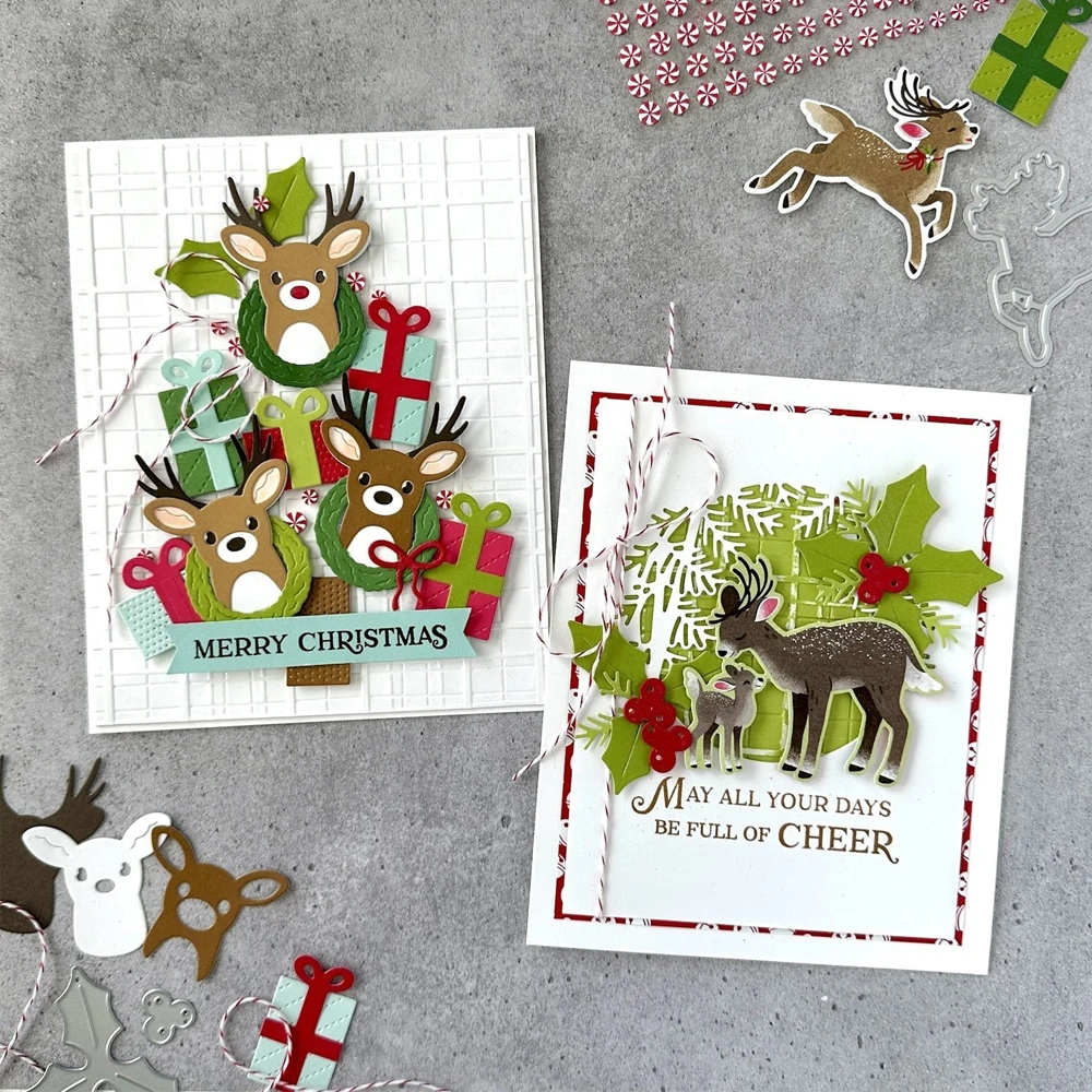 Reindeer Fun Winterly Tree Tops Peaceful Evergreens Clear Stamps and Dies For DIY Scrapbooking Photo Album Making Card Crafts