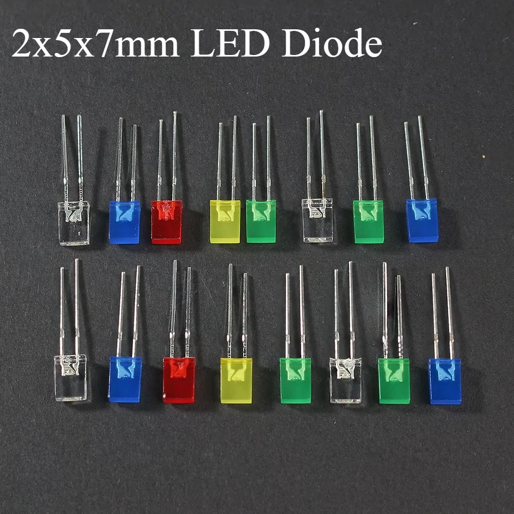 50/100/200pcs 사각형 LED 다이오드 2x5x7mm 빨간색 노란색 녹색 파란색 흰색 발광 다이오드 DIY 전자 Arduino 키트