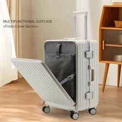 Bagages à roulettes avec cadre en aluminium, couvercle ouvert avant, produits de voyage multifonctions avec chargement et porte-gobelet, grande taille, 28 po