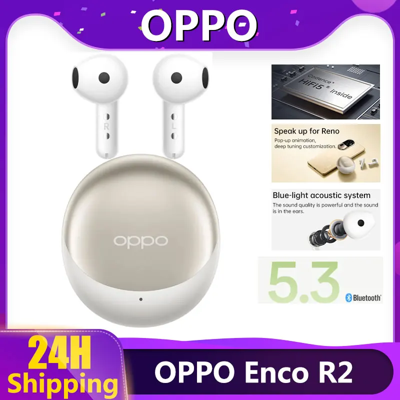 2023 New Original OPPO ENCO R2 Earphone Wireless Bluetooth 5.3 Earbuds AI Noise Cancelling HIFI 5  IP54 For OPPO Reno 9 Reno 10