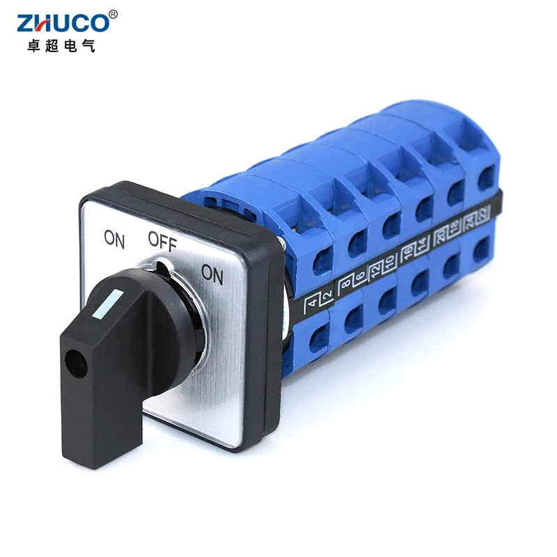 

ZHUCO SZW26/LW26-25 6 Phase 3 Positions 24 Terminals 660V 25A 48x48Mm Panel ON-OFF-ON Mount Rotary Select Cam Changeover Switch