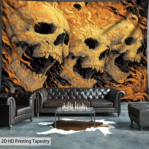 गॉथिक टेपेस्ट्री बड़ी दीवार पर टांगने वाली, खोपड़ी वाला पोस्टर काला सोना नारंगी, गॉथिक बेडरूम सजावट के लिए, वाइकिंग मेटल होम आर्ट 8 best sales खोपड़ी टेपेस्ट्री - №4