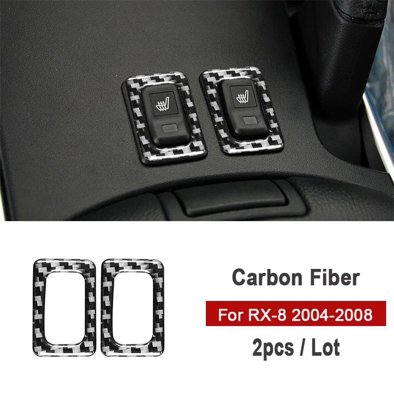 

2PCS Carbon Fiber Car Seat Heating Button Decor Sticker Trim Cover For Mazda RX8 RX-8 2004-2008 Auto Interior Accessories