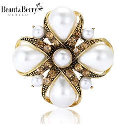 Beaut&Berry Trendy Rhinestone Imitation Pearl Cross Brooches Unisex Office Party Casual Pins Accessories Gifts