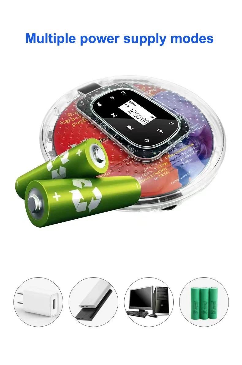 Icreative YR-Q90 cd player portátil com fones de ouvido alta fidelidade de áudio transparente controle toque walkman com display & eq cdplayer