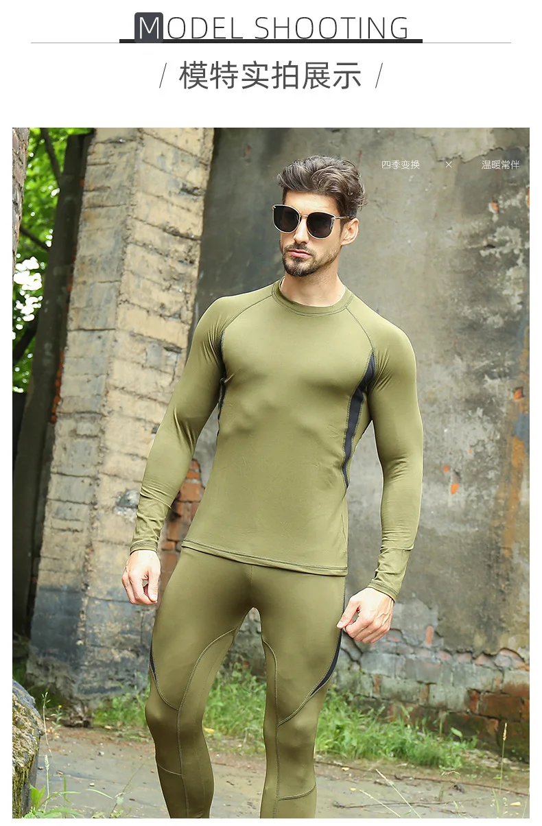 Herren Taktisches Thermo-Unterwäscheset Fleece Warm Atmungsaktiv Verschleißfest Lange Unterhose Outdoor Sport Winter Basisschicht Oberteil Hose – Detail 8