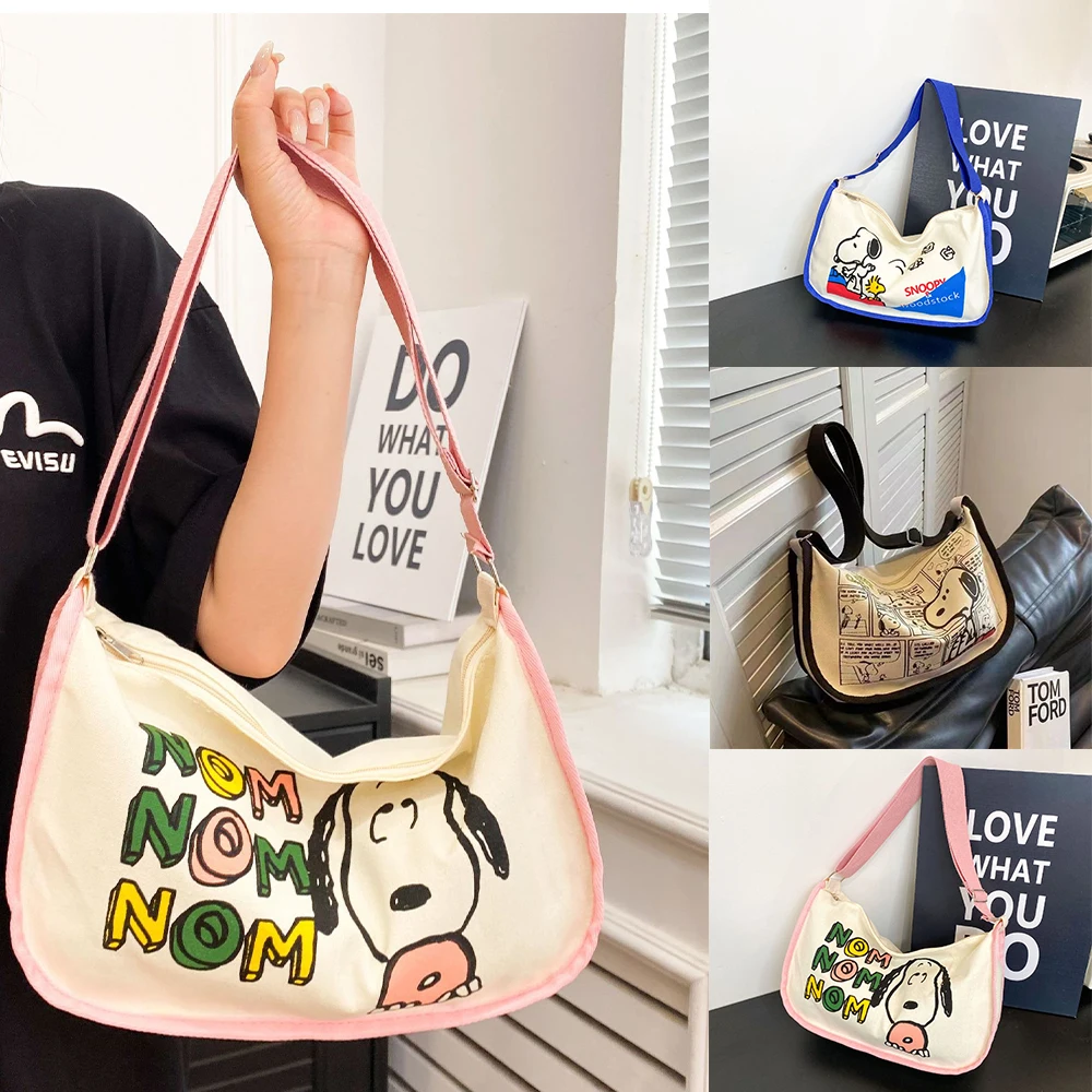 

MINlSO Disney Serie Cartoon Canvas Bag LargeCapacity Handbag Snoopy Shoulder Bag WomenCrossbody Bag Adjustable Shoulder Straps