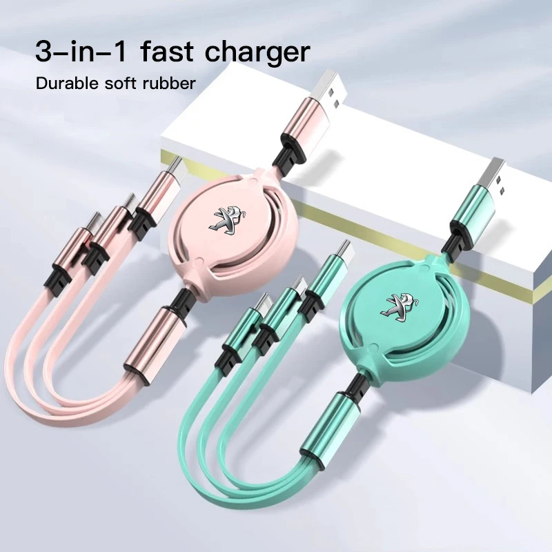 

Кабель для зарядки в салоне автомобиля, масштабируемое зарядное устройство для телефона 3 в 1, зарядное устройство для Peugeot 206 307 308 207 3008 208 407 508 2008 5008 301 406