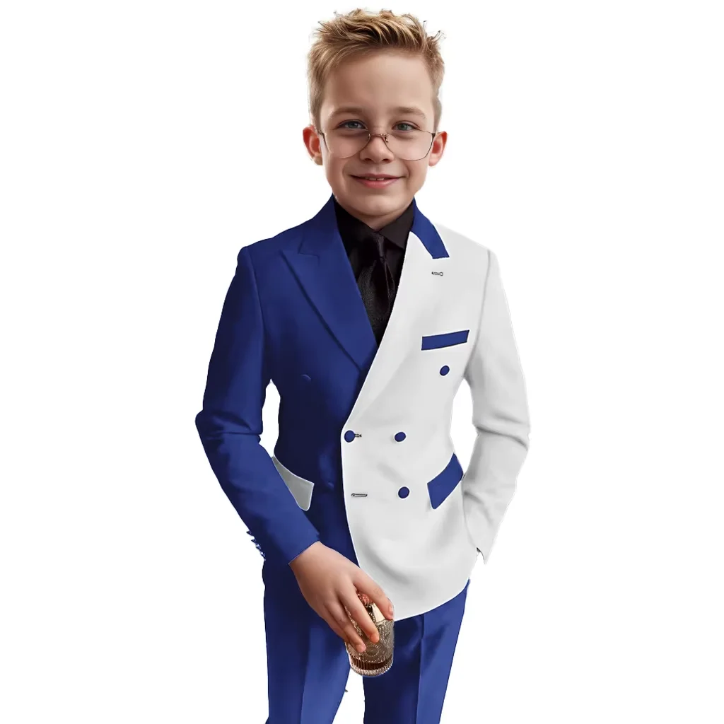 

Fashionable Boys' Suit Double-Breasted Slim Fit Peak Lapel Blazer Two Piece Set Business Tuxedos Piano Performance Costumes