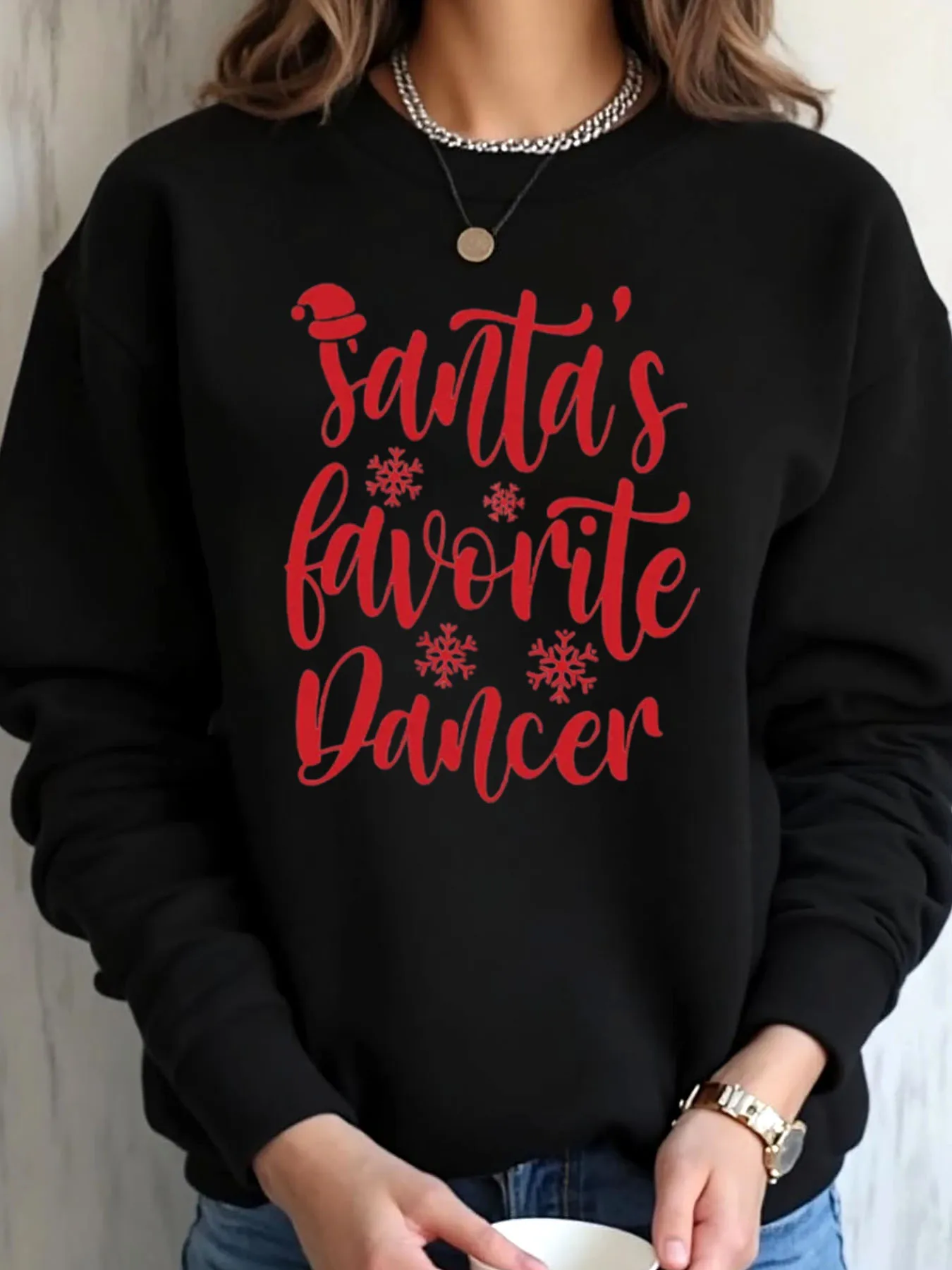 سويت شيرت نسائي كبير الحجم لعيد الميلاد سانتا إس ملابس خارجية مطبوعة للراقصة المفضلة #1