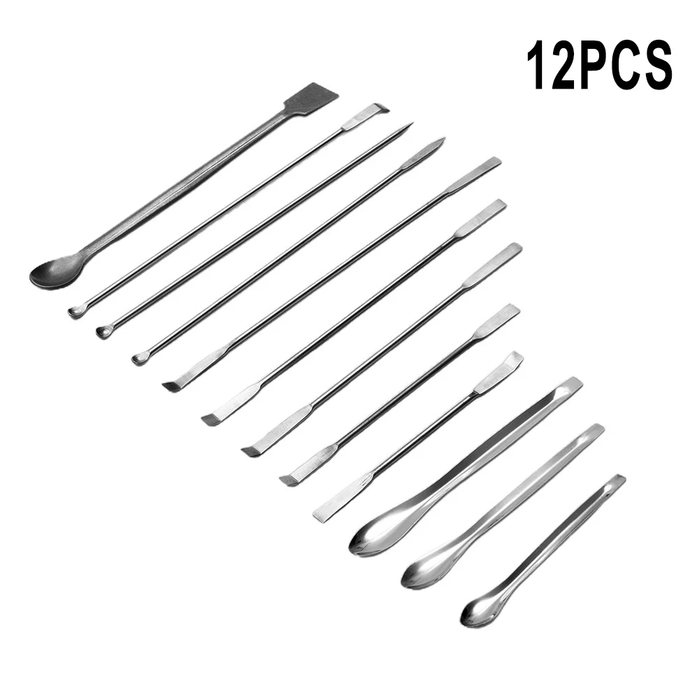 12Pcs Stainless Steels Lab Spoon Spatula Laboratory Sampling Spoon Mixing Spat Sets Working Scraper Laboratory Equipment 10-22cm