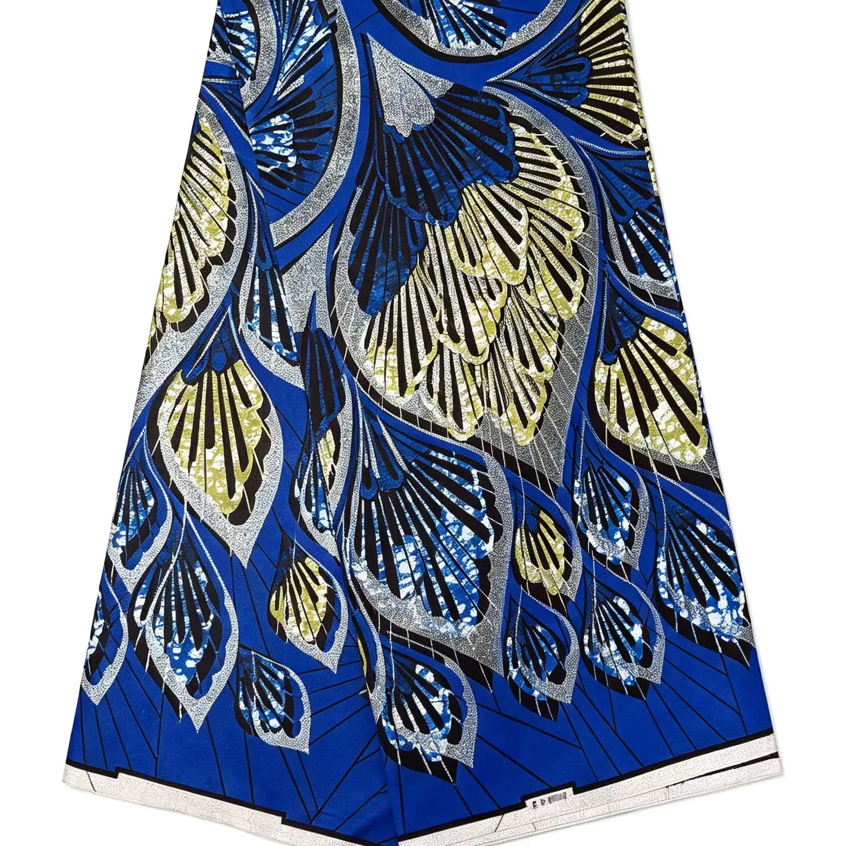 Royal Blue African Ankara Wax Fabric Gold Glitter Peacock Feather Print 6Yards Cotton Batik Cloth For Women Dress Sewing Pagne
