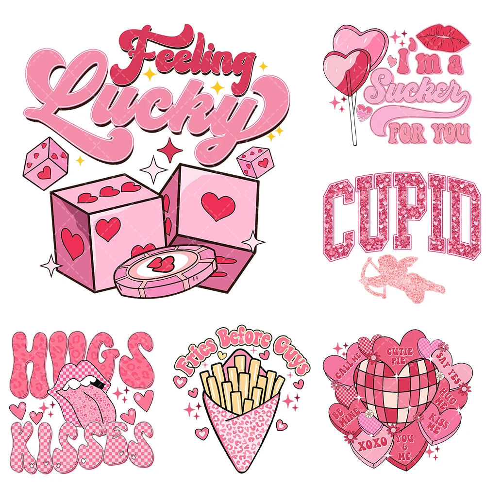 New Valentine's Day pink  Iron On Heat Transfer Stickers For Clothes DTF Pinted Vinyl Thermal Appliques Washable T-Shirt Decal