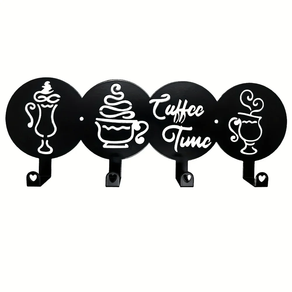 4 Hooks Coffee Time Written, Decorative Kitchen Hooks, coffee Mug Decorated,  Mug Holder Towel Holder Iron Crafts，Wall hanging