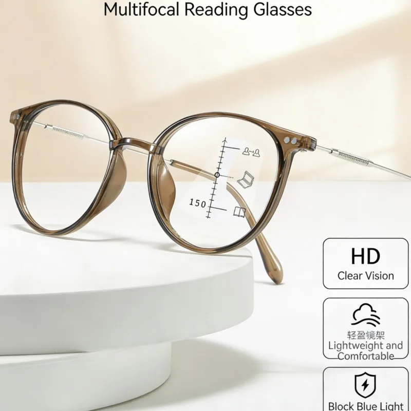 Multifocal Reading Glasses Women Men Auto Adjusting Bifocal Glasses for Readers Clear Black Frame Optical Eye Glasses Frames