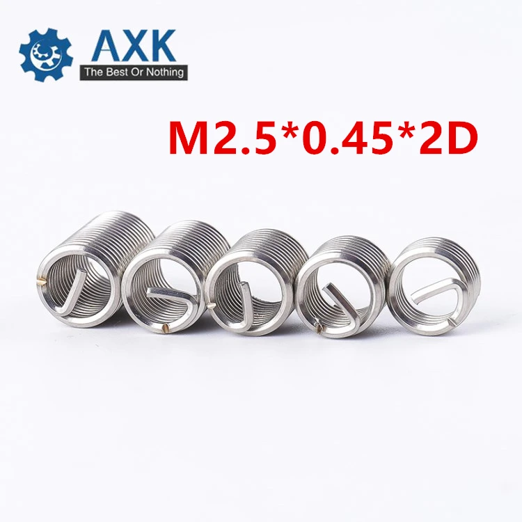 50pcs M2.5*0.45*2D Wire Thread Insert Stainless Steel Wire Screw Sleeve M2.5 Screw Bushing Helicoil Wire Thread Repair Inserts