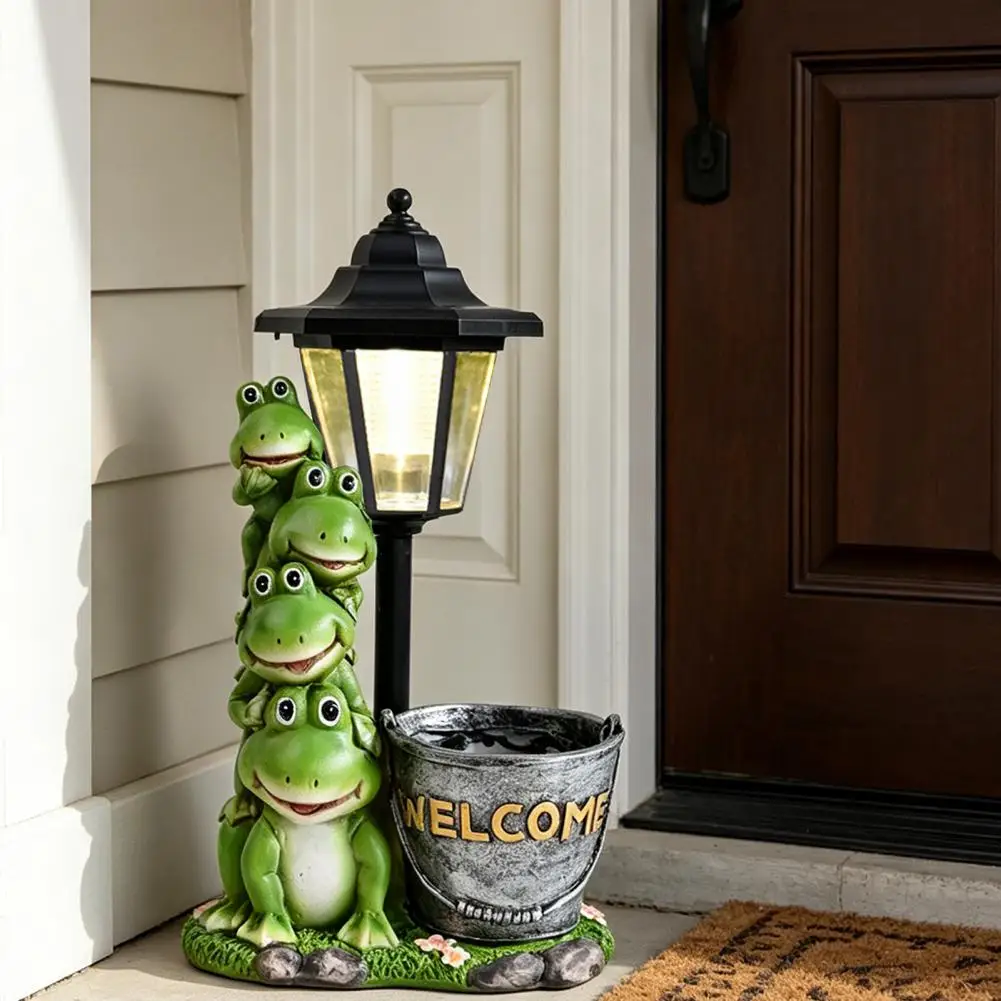 Outdoor Pathway Bichon Frize Lamp Decor Solar Resin Garden Light with Frog Puppy Statue Dog Fire Hydrant Solar Decorative Light