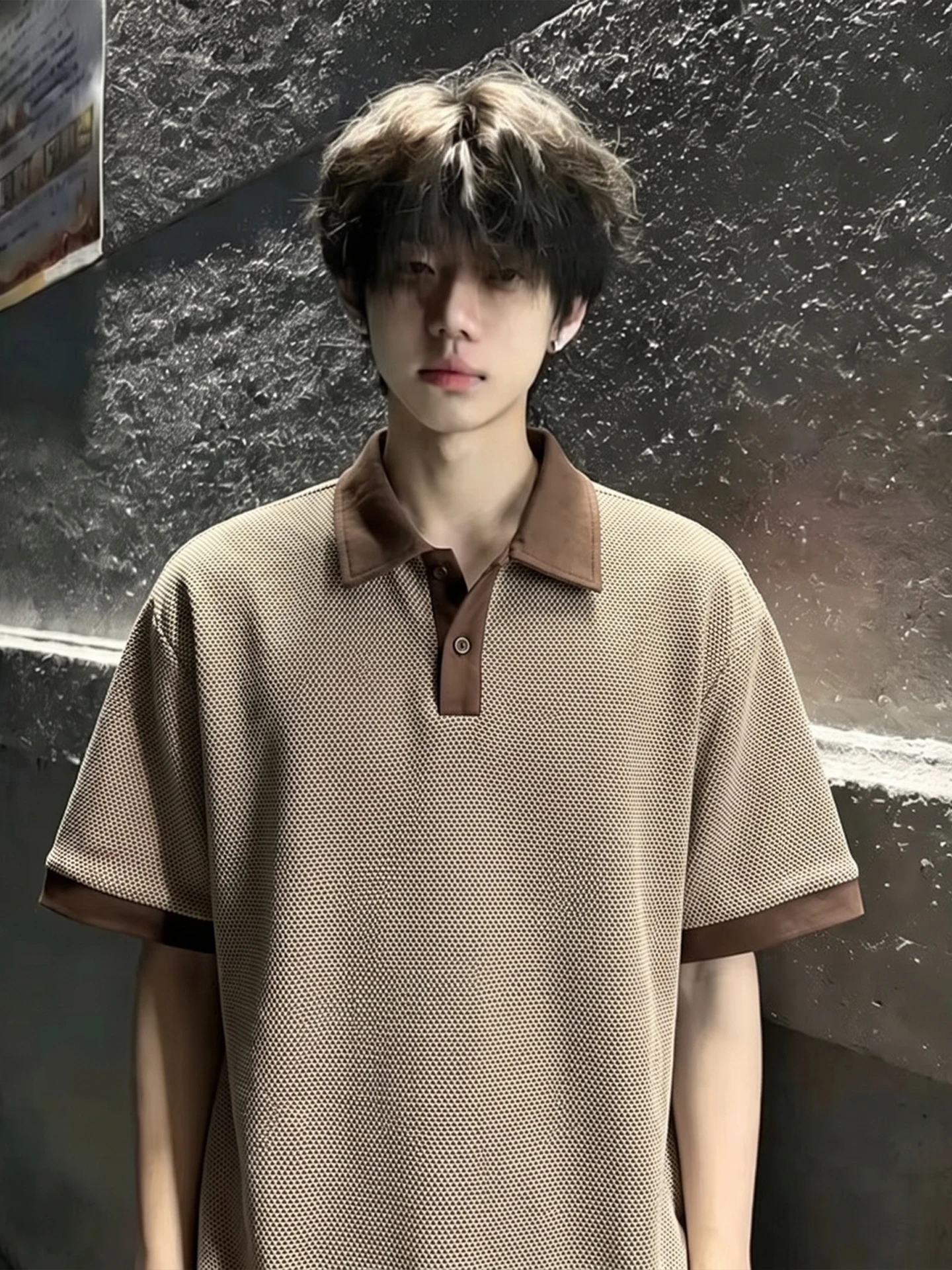 Cleanfit Men's  Shirt Breathable Short Sleeve Flip Collar American Style Summer T-Shirt Dragon Scale Texture Cool Feeling