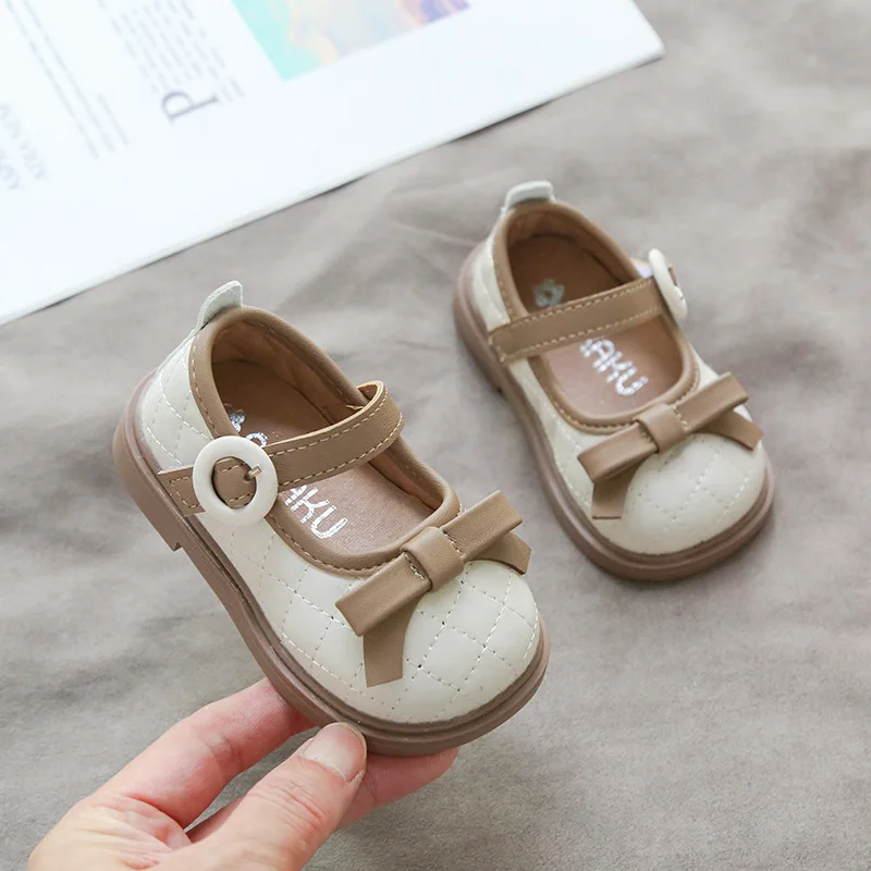 2024 Spring Summer Cute Bow Leather Walking Shoes Fashion Soft Soled Kids Sneakers Children Anti Slip Casual Shoes Zapatos Niña