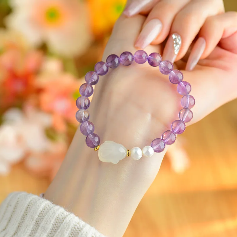 

Натуральный аметист, жемчуг, агат, кролик, модный браслет для подруги