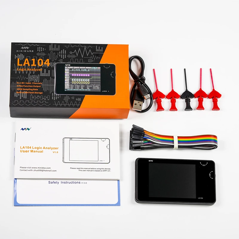 NewLA104 Digital Logic Analyzer 4 Channels 100MHz Max Sampling Rate SPI,I2C,PWM 2.8 Inch Oscilloscope 8MB Flash Storage