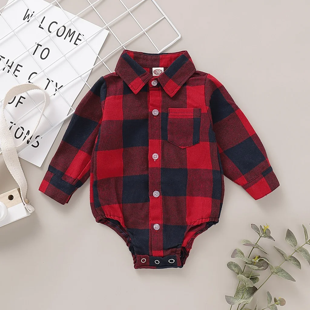 

0-18 Months Newborn Baby Boy Romper Long Sleeves Red Plaid Bodysuit Spring&Autumn Fashion Jumpsuit for Infant Baby Boy Clothes