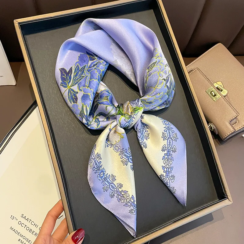 Luxury Brand 100% Real Silk Square Scarf Women Design Wrap Hair Ribbon Headband Shawl Ladies Neck Tie Neckerchief Wrist Bandana